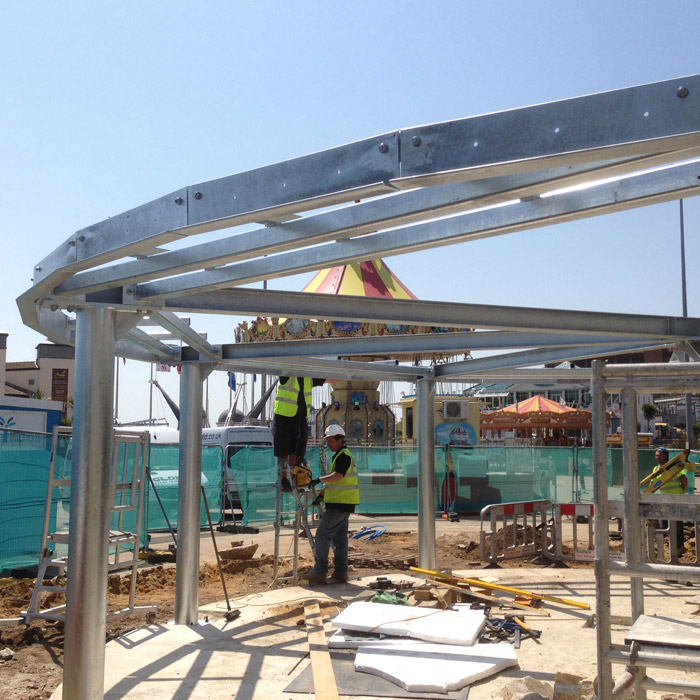 Galvanised structure for a new sea front cafe in Bournemouth