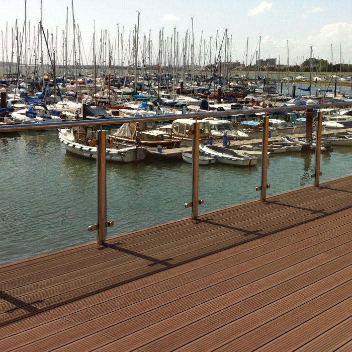 Stainless steel balustrade with glass infills to a new terrace at Parkstone Yacht Club, Poole, Dorset