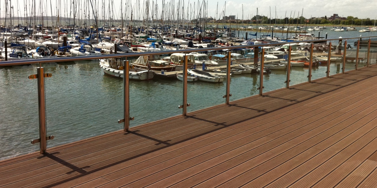 Stainless steel balustrade with glass infills to a new terrace at Parkstone Yacht Club, Poole, Dorset