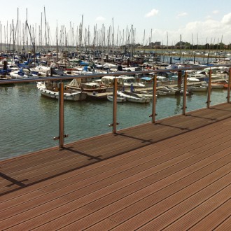 Stainless steel balustrade with glass infills to a new terrace at Parkstone Yacht Club, Poole, Dorset