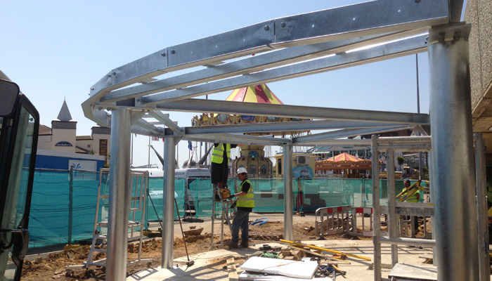 Galvanised structure for a new sea front cafe in Bournemouth