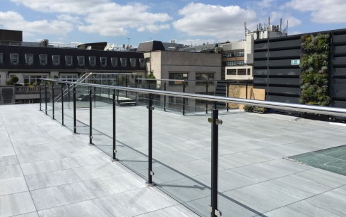 Mild Steel powder coated balustrading to roof terrace on Oxford Street, london