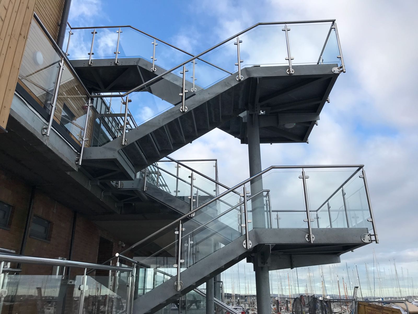 Exterior Multiple level Bespoke staircase with stainless barricade for a venue in Parkstone.