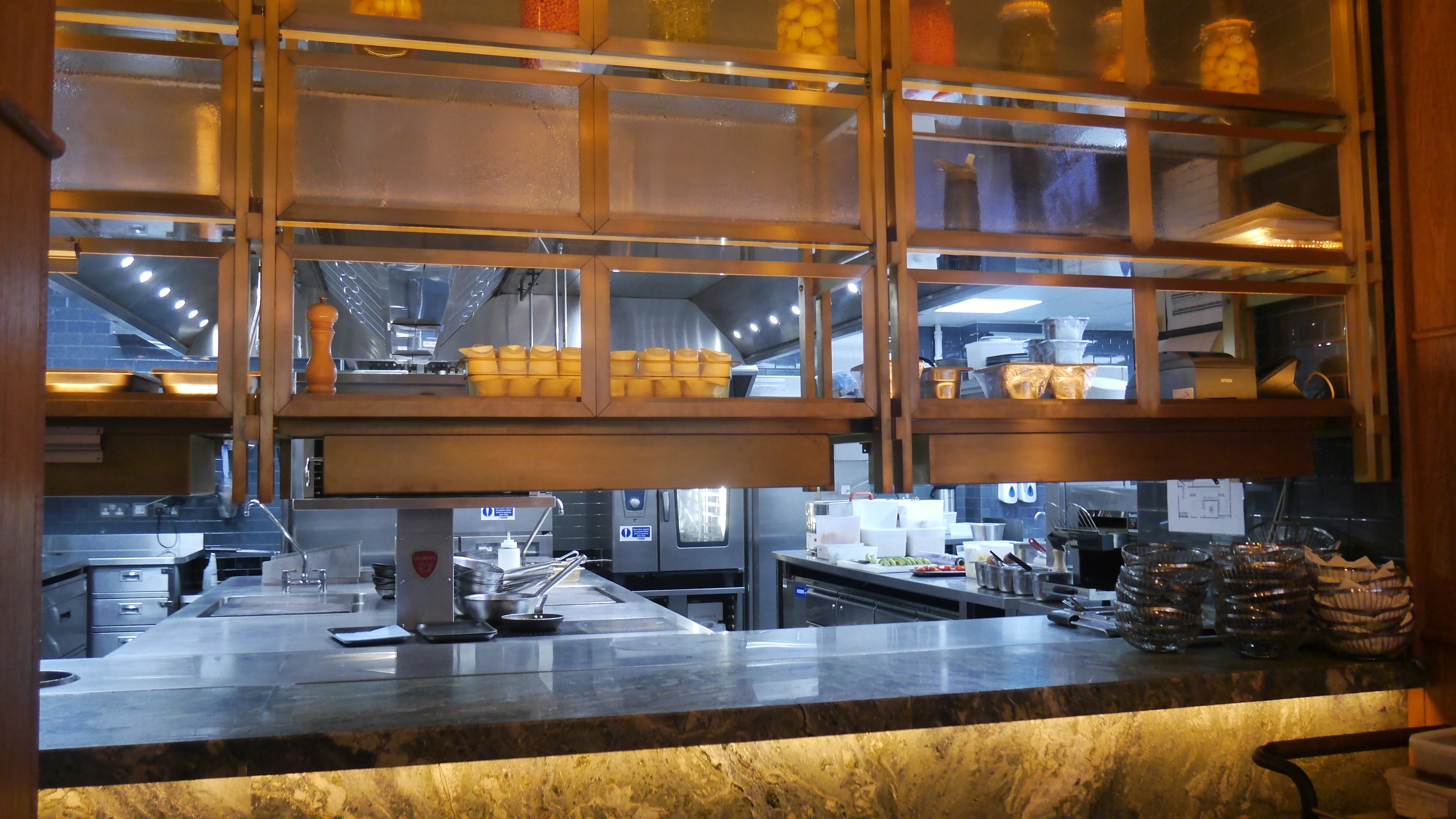 Brass Kitchen Gantry for a elegant restaurant in Central London